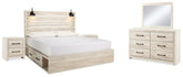 Cambeck King Panel Bed with 2 Side Storage, Dresser, Mirror, and Nightstand